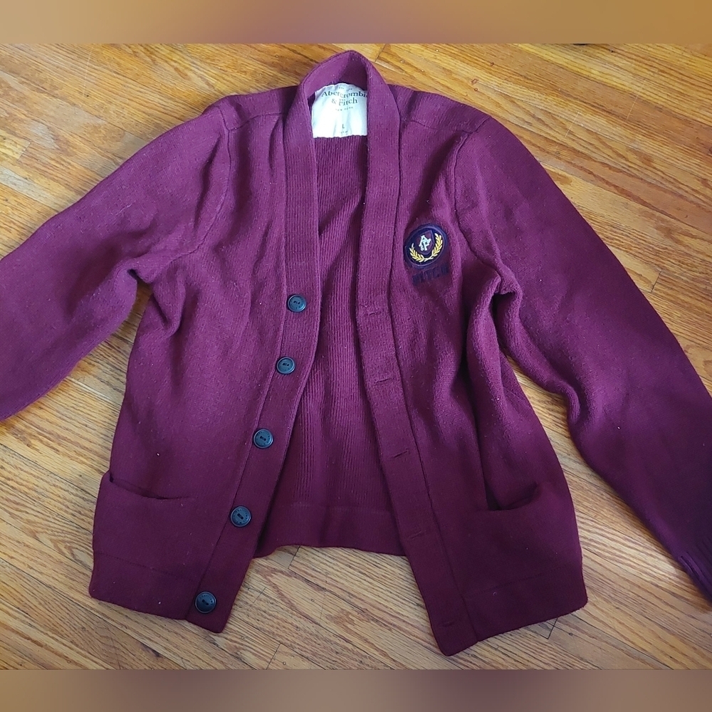 Abercrombie And FITCH Sweater Button Down Burgundy Knit Top Sz L ( F)